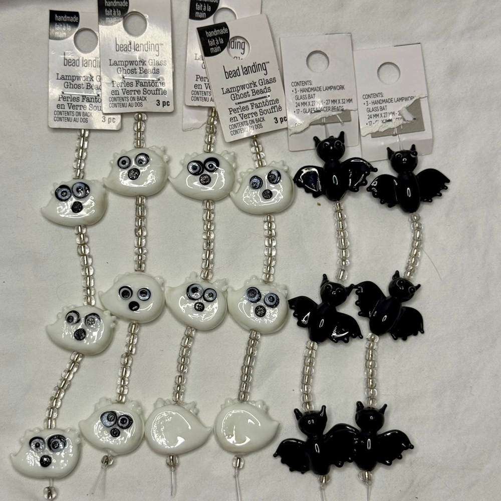 Bead Landing Glass Ghost & Bats Beads, Lampwork Halloween Handmade NWT